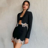 Conjunto de blazer y falda con dobladillo de cristal Sensation